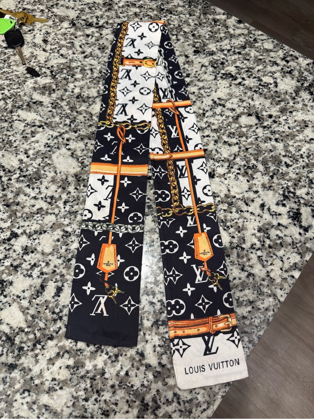 Louis Vuitton Black, White & Orange Monogram Kids Twilly Scarf